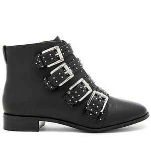$195 REBECCA MINKOFF Maddox Leather Buckle Moto Bootie 6 Black Revolve
